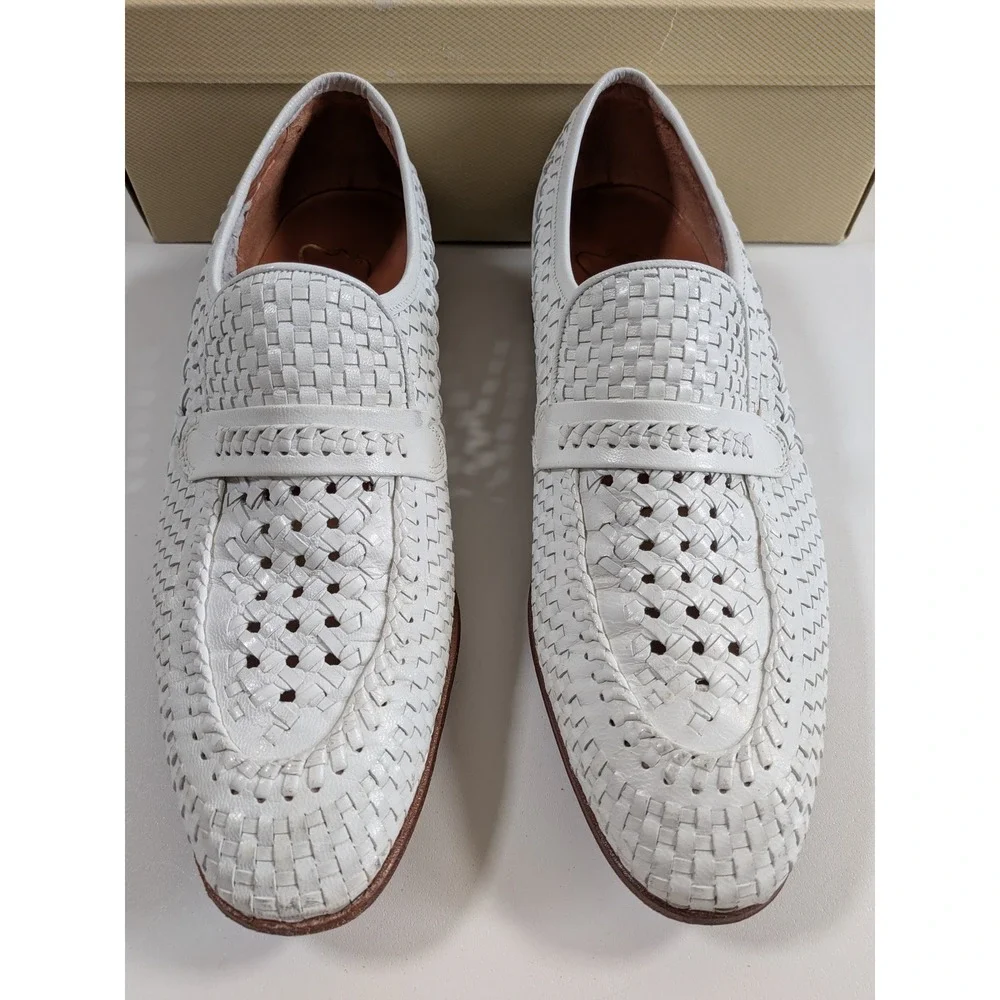 Florsheim Designer Collection Eton White Woven Leather Loafers Men's 7.5 D 43013